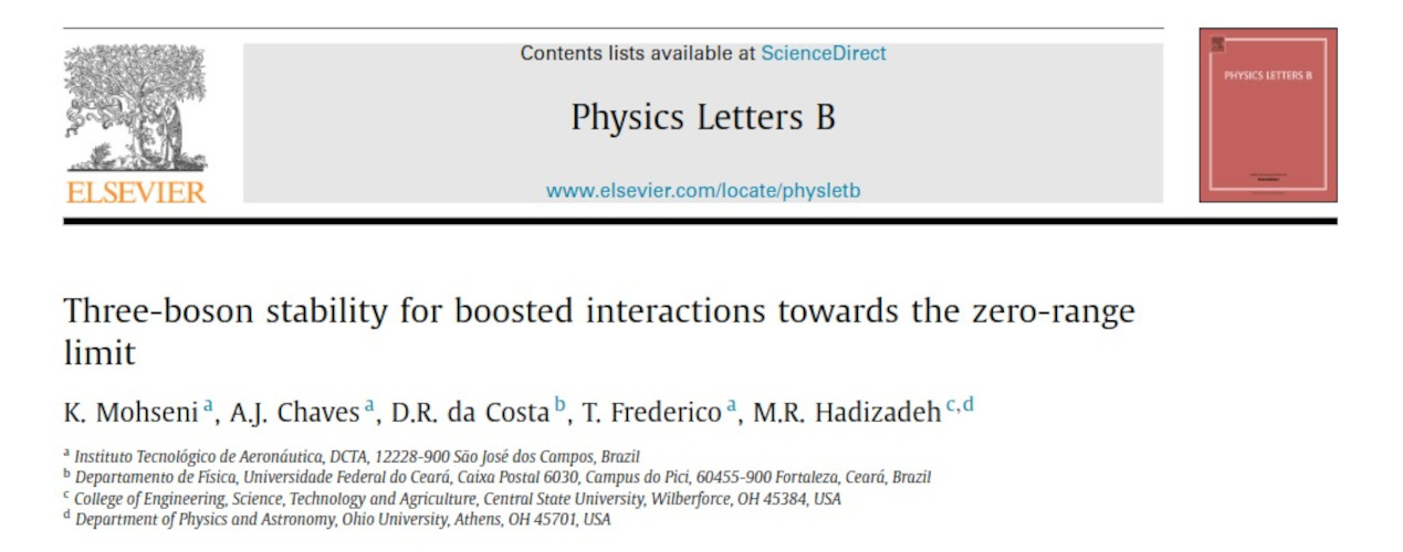 Graduate student Kamyar Mohseni publishes in Physics Letters B